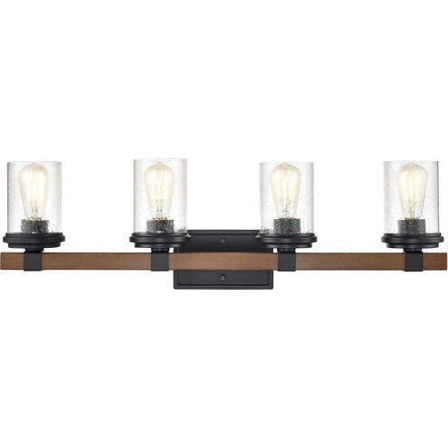 Taos 4 Light 32 inch Matte Black/Wood Grain Vanity Light Wall Light